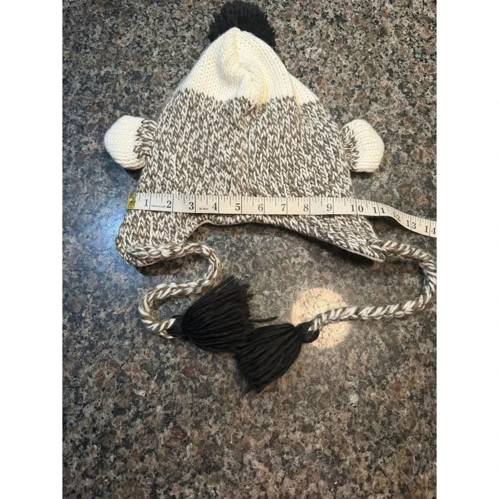 Kids Sock Monkey Knit Trapper Hat‎ Brown Cream Marled Fleece Lined Winter Beanie
